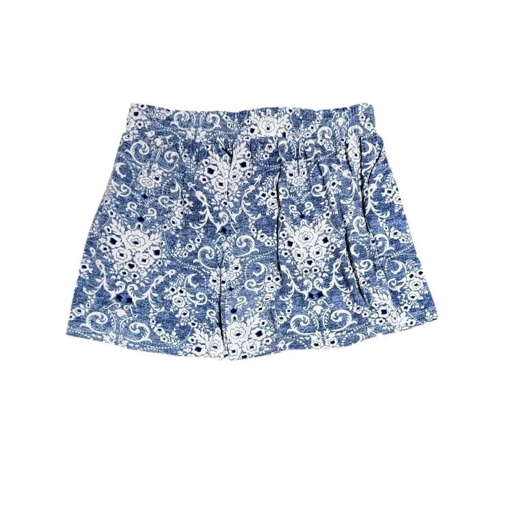 Blue Paisley Boho Shorts Wrinkle-free Stretchy High Rise Cooling Fabric Pockets